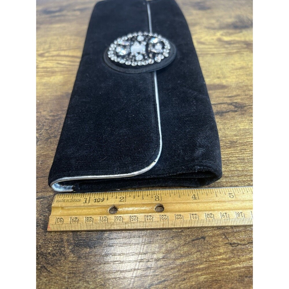 Victoria's Secret Black Velvet Clutch Rhinestone Buckle Rectangle 11x4x2" - Picture 7 of 13